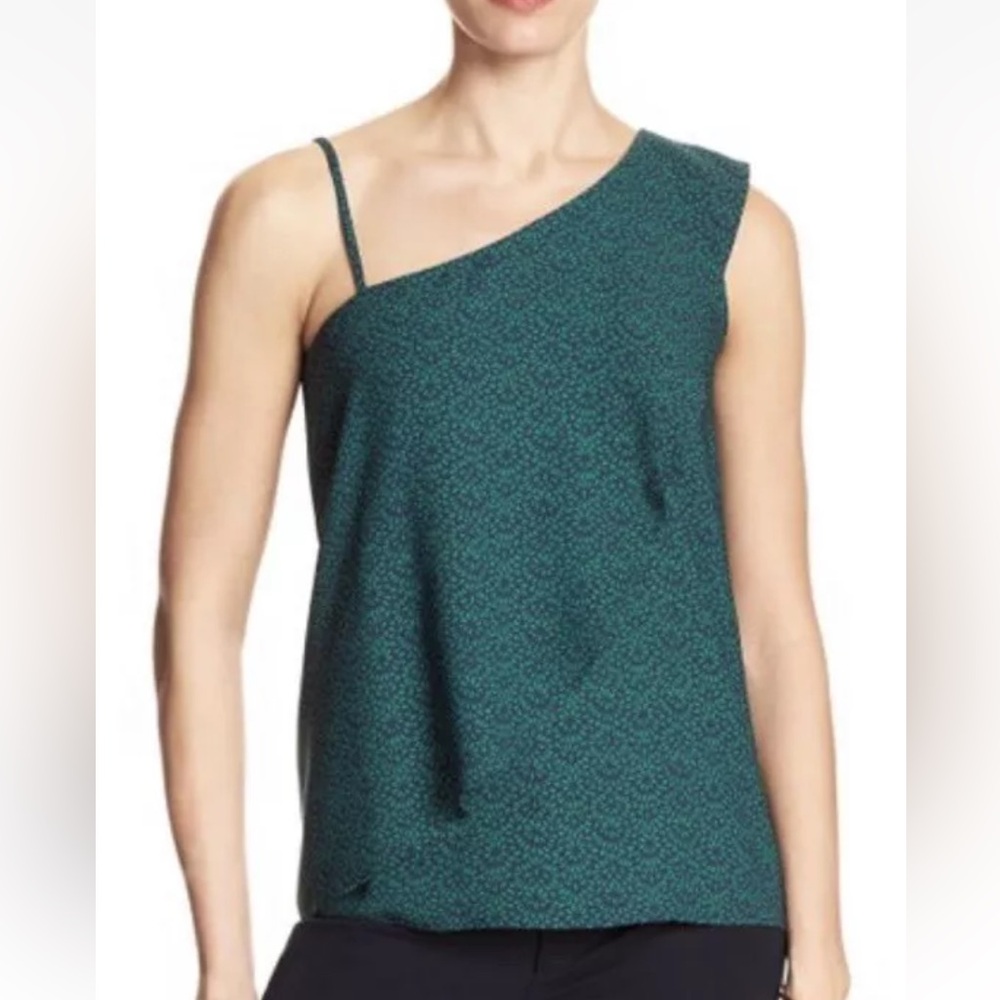 Banana Republic “Arabesque” One Shoulder Sleeveless Blouse, Navy & White, Size M